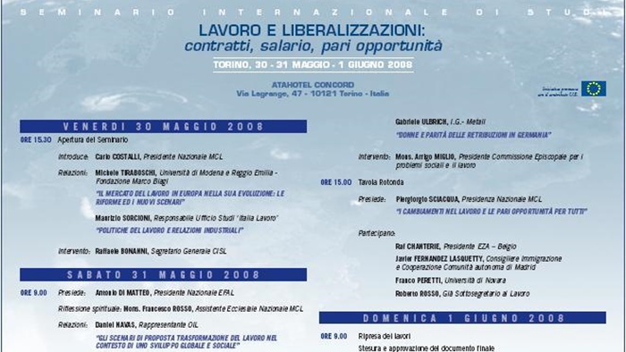 Il 30-31 maggio e 1° giugno a Torino un Seminario Mcl sui temi del lavoro