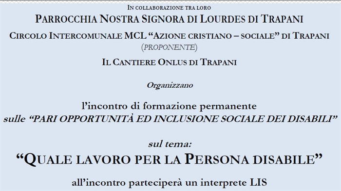 Trapani: incontro sul tema "Quale lavoro per la persona disabile"