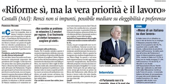 "Riforme sì, ma la vera priorità è il lavoro": su Avvenire intervista al presidente Costalli