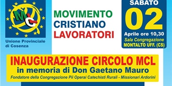 Cosenza: inaugurazione circolo MCL in memoria di Don Gaetano Mauro