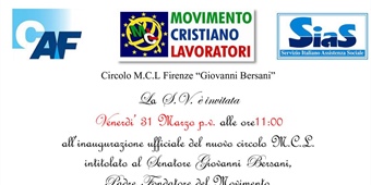 Firenze: inaugurazione Circolo M.C.L Firenze “Giovanni Bersani”