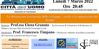 Piacenza: "La dimensione territoriale dello sviluppo; i rischi e le opportunità del PNRR"